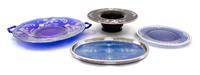 A Group of Four Silver Overlay Glass Table Articles Width of largest 13 1/4 inches.