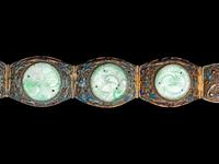 A Pair of Chinese Jadeite Inset Enameled Filigree Bracelets