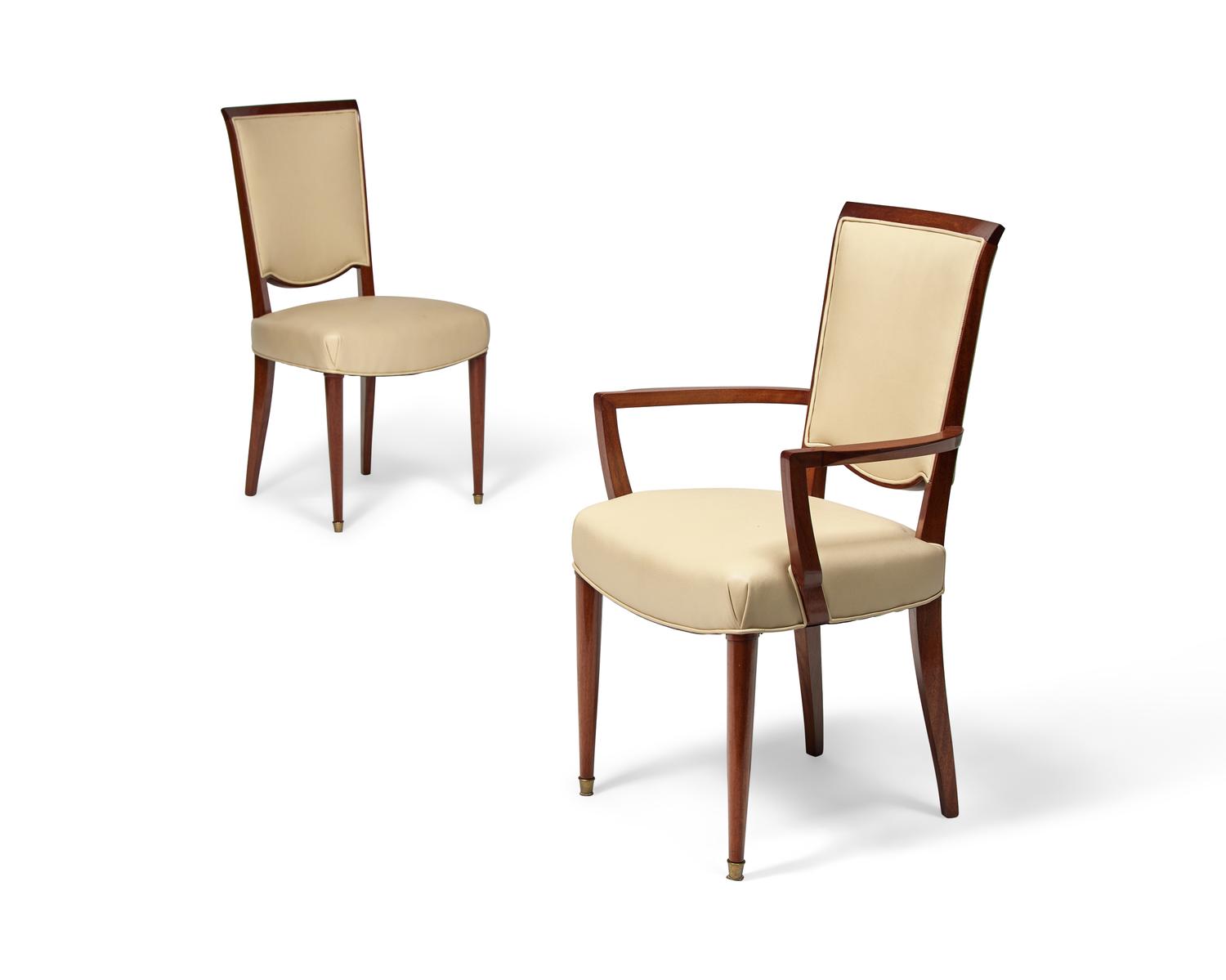 A Set of Eight Jules Leleu Mahogany Dining Chairs