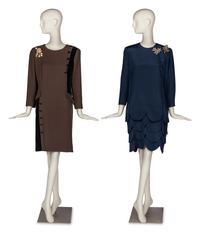 Two Dresses by Travilla and Mimmina with Three Brooches