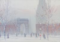 Johann Berthelsen, (American, 1883-1972), Washington Square in the Snow