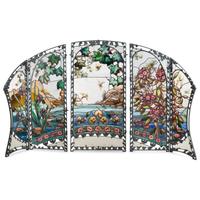 A French Leaded Glass, Painted Iron and Tôle Floor Screen