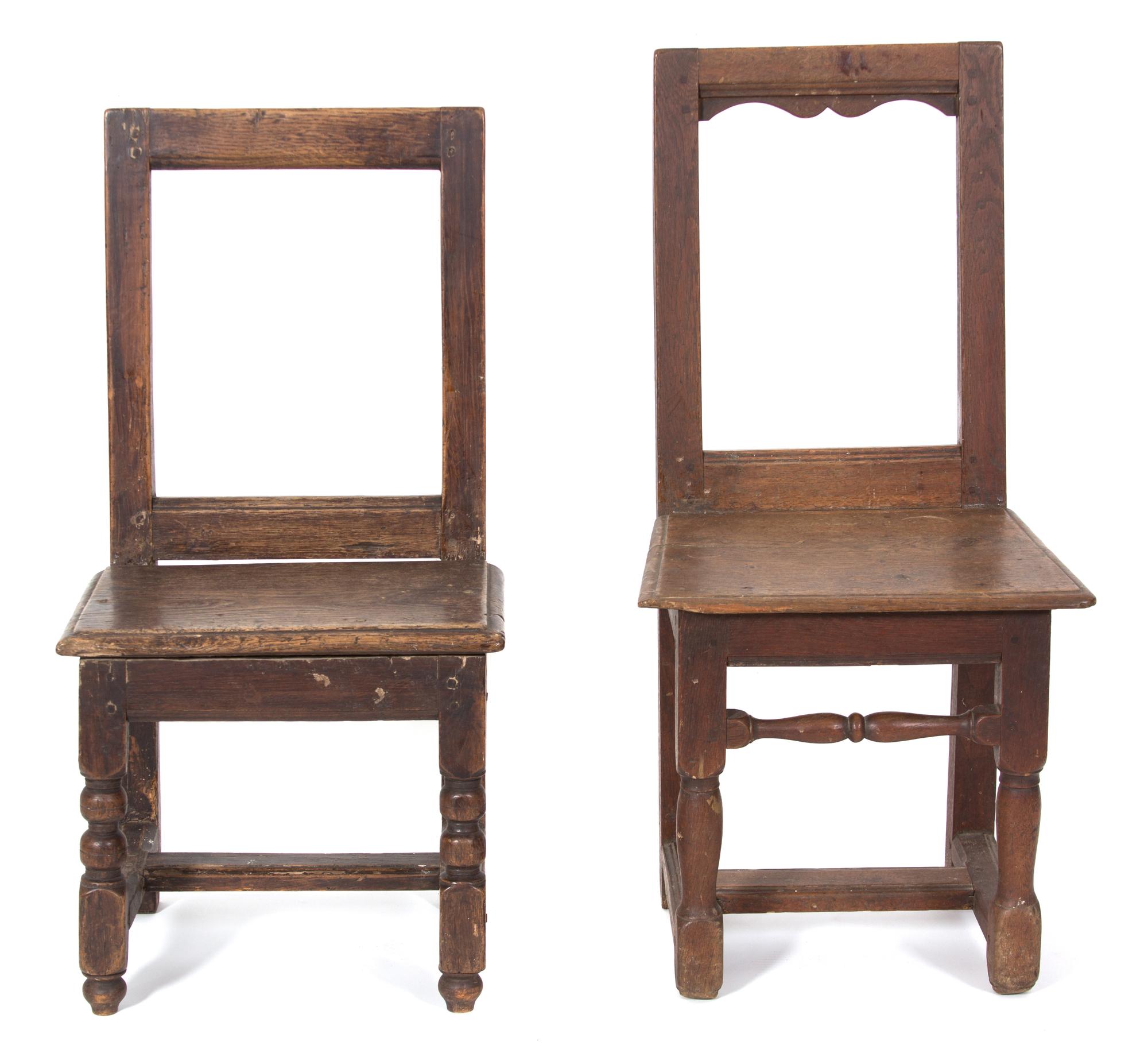 Two Pegged Oak Child's Chairs Height 32 inches. — 19TH CENTURY