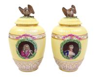 A Pair of Dresden Porcelain Urns Height of each overall 12 1/2 inches. — 19TH CENTURY