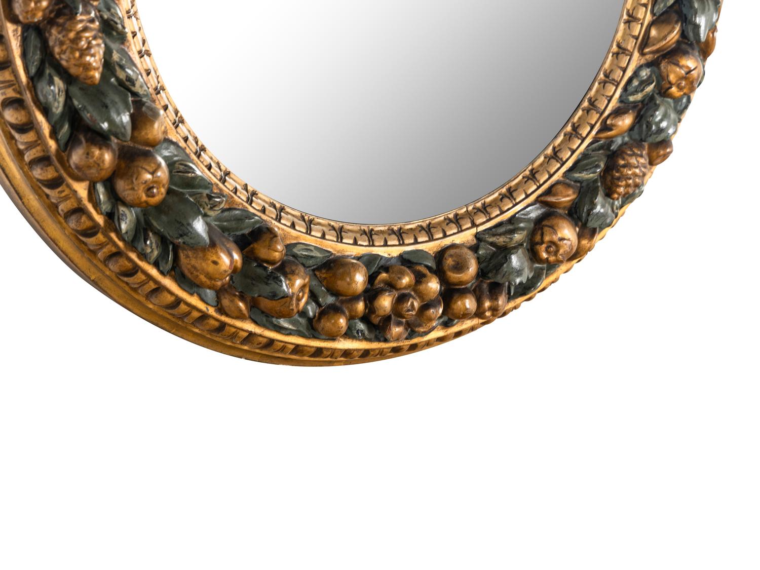 A Continental Painted and Parcel-Gilt Convex Mirror