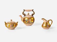 A Royal Vienna style gilt and enameled porcelain three-piece tea service, late 19th / early 20th century