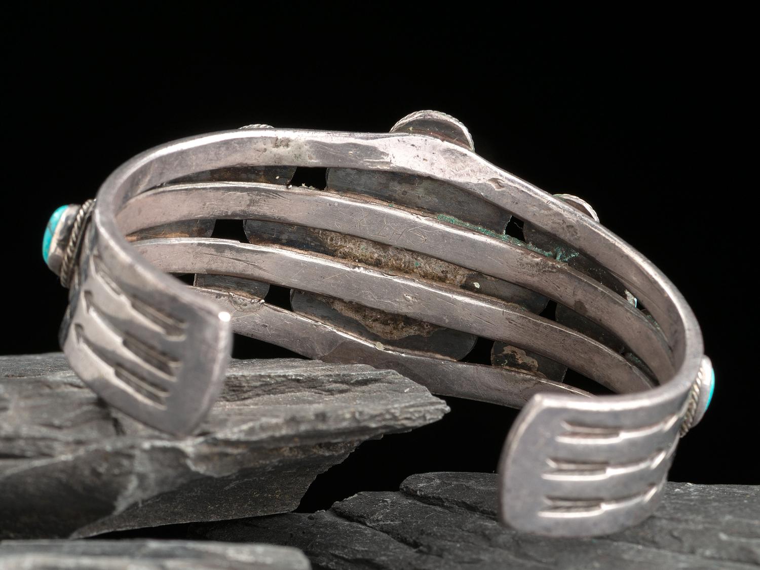 Navajo Silver and Turquoise Cluster Cuff Bracelet