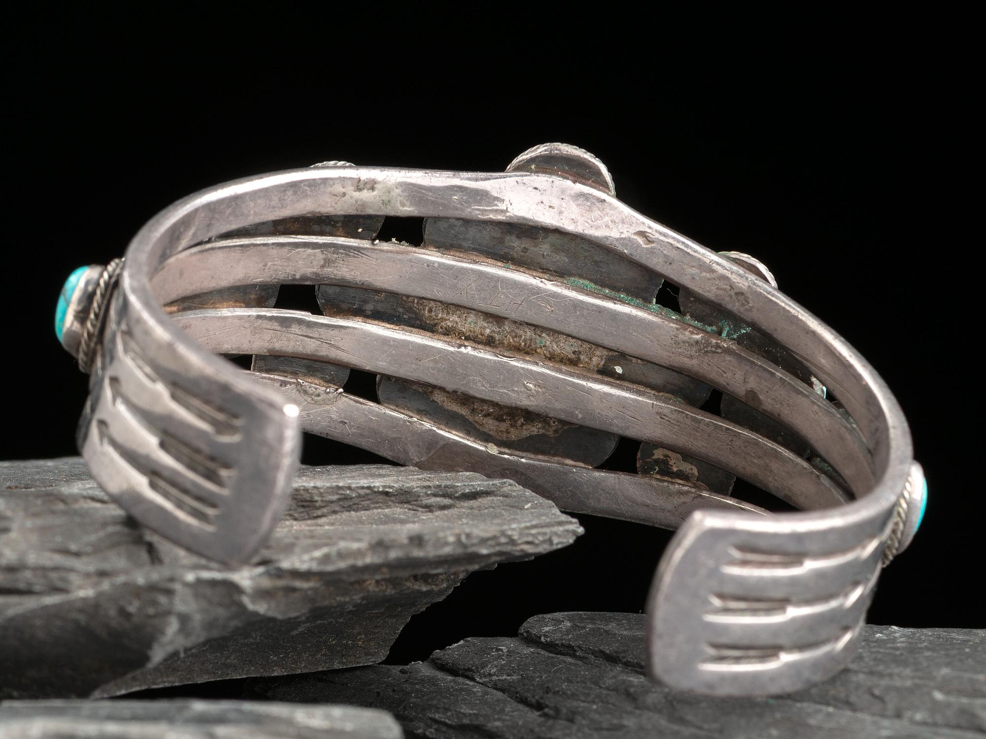 Navajo Silver and Turquoise Cluster Cuff Bracelet