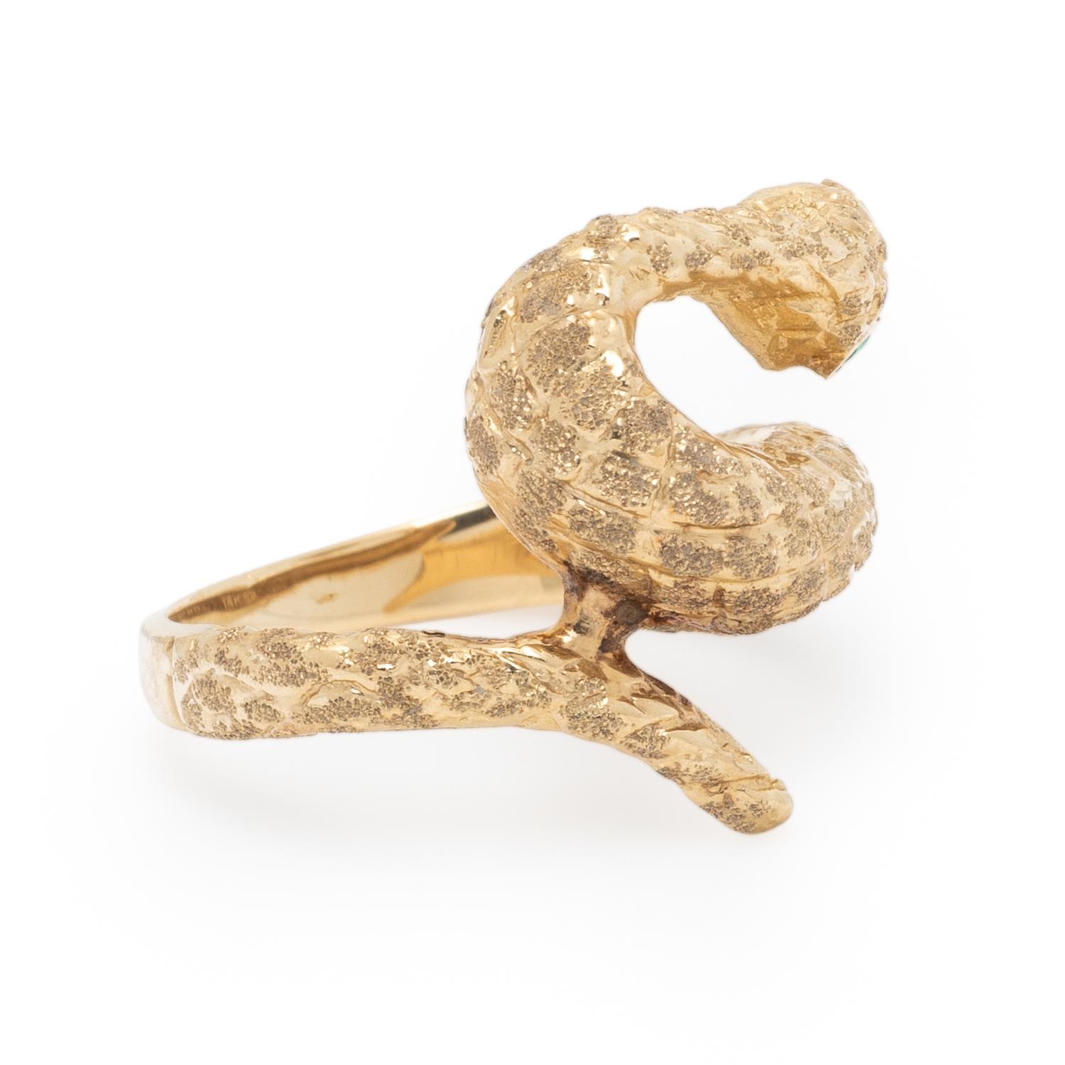 YELLOW GOLD AND EMERALD SNAKE RING
