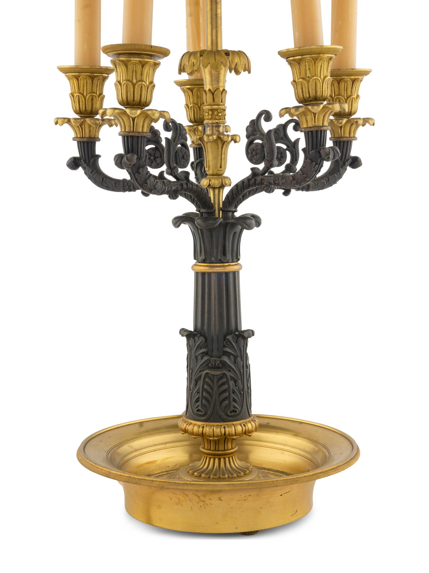 A Charles X Gilt and Patinated Bronze Bouillotte Lamp