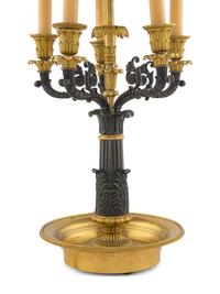 A Charles X Gilt and Patinated Bronze Bouillotte Lamp