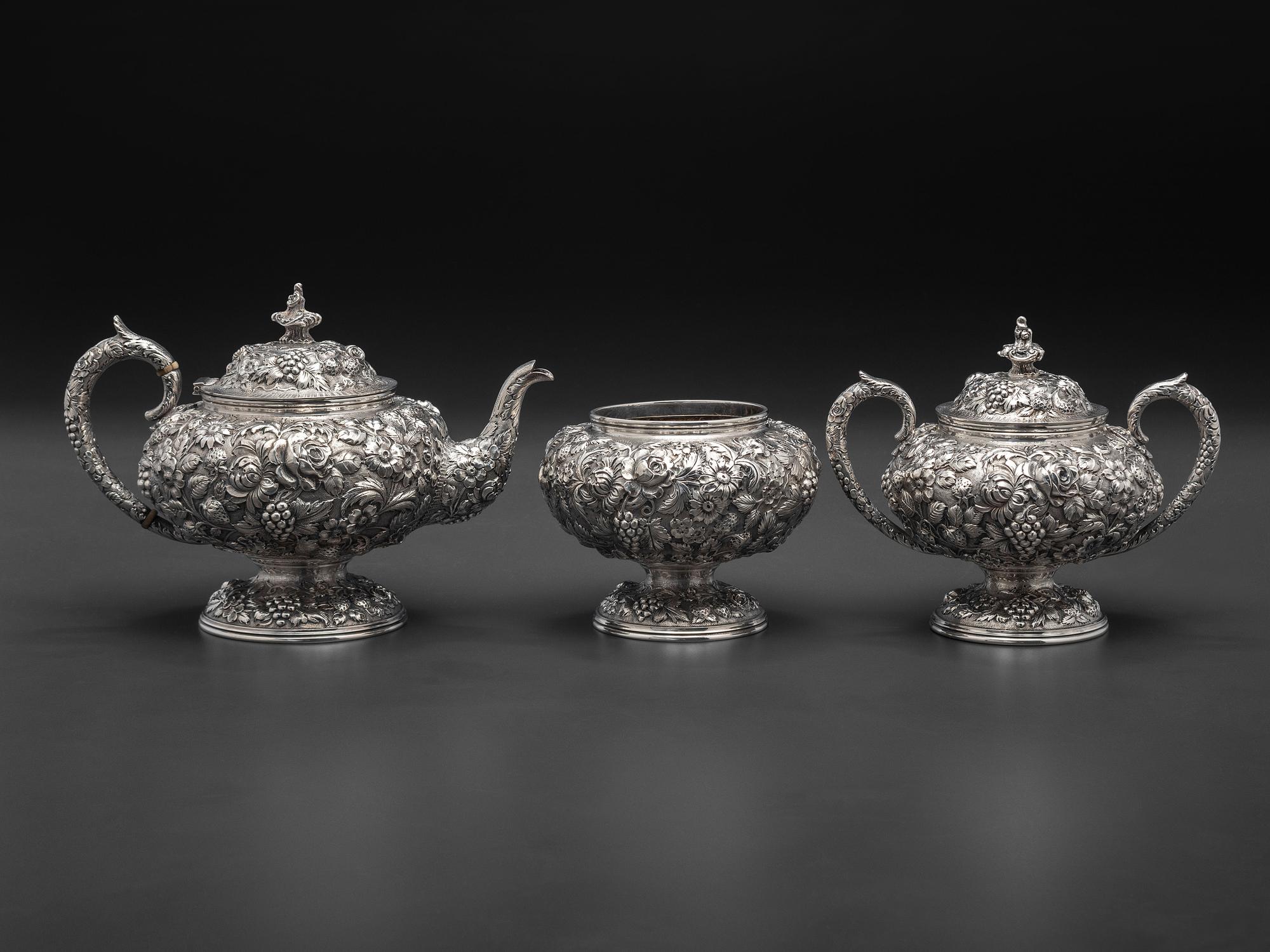 An American Repousse Silver Six-Piece Tea and Coffee Service