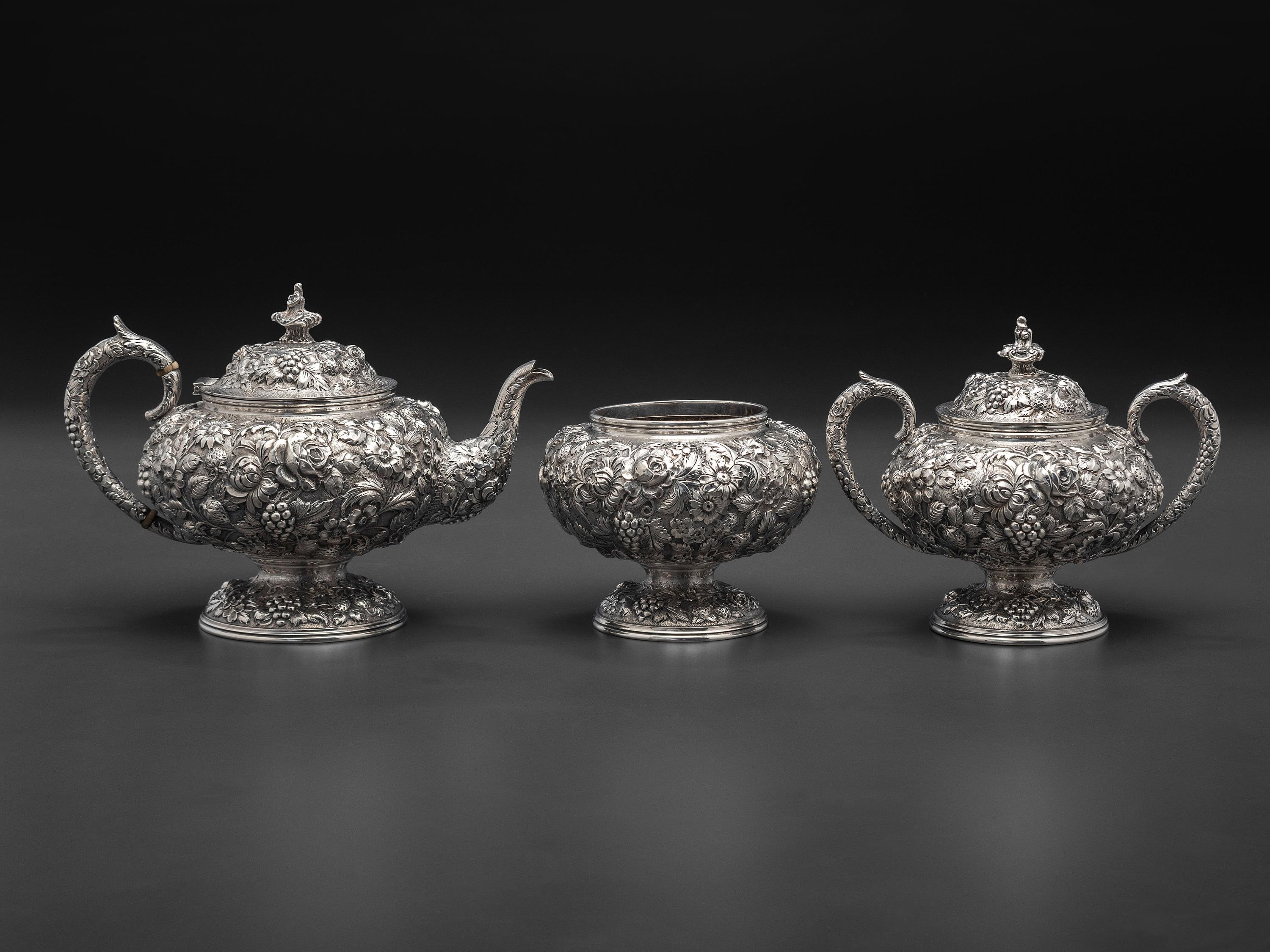 An American Repousse Silver Six-Piece Tea and Coffee Service