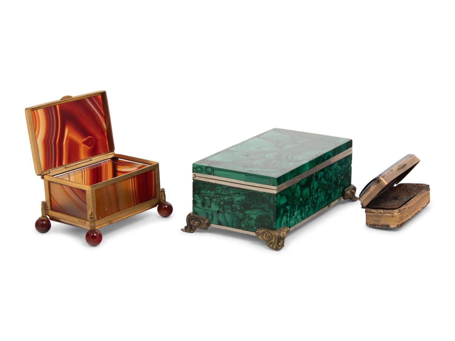 A Group of Three Continental Hardstone Boxes