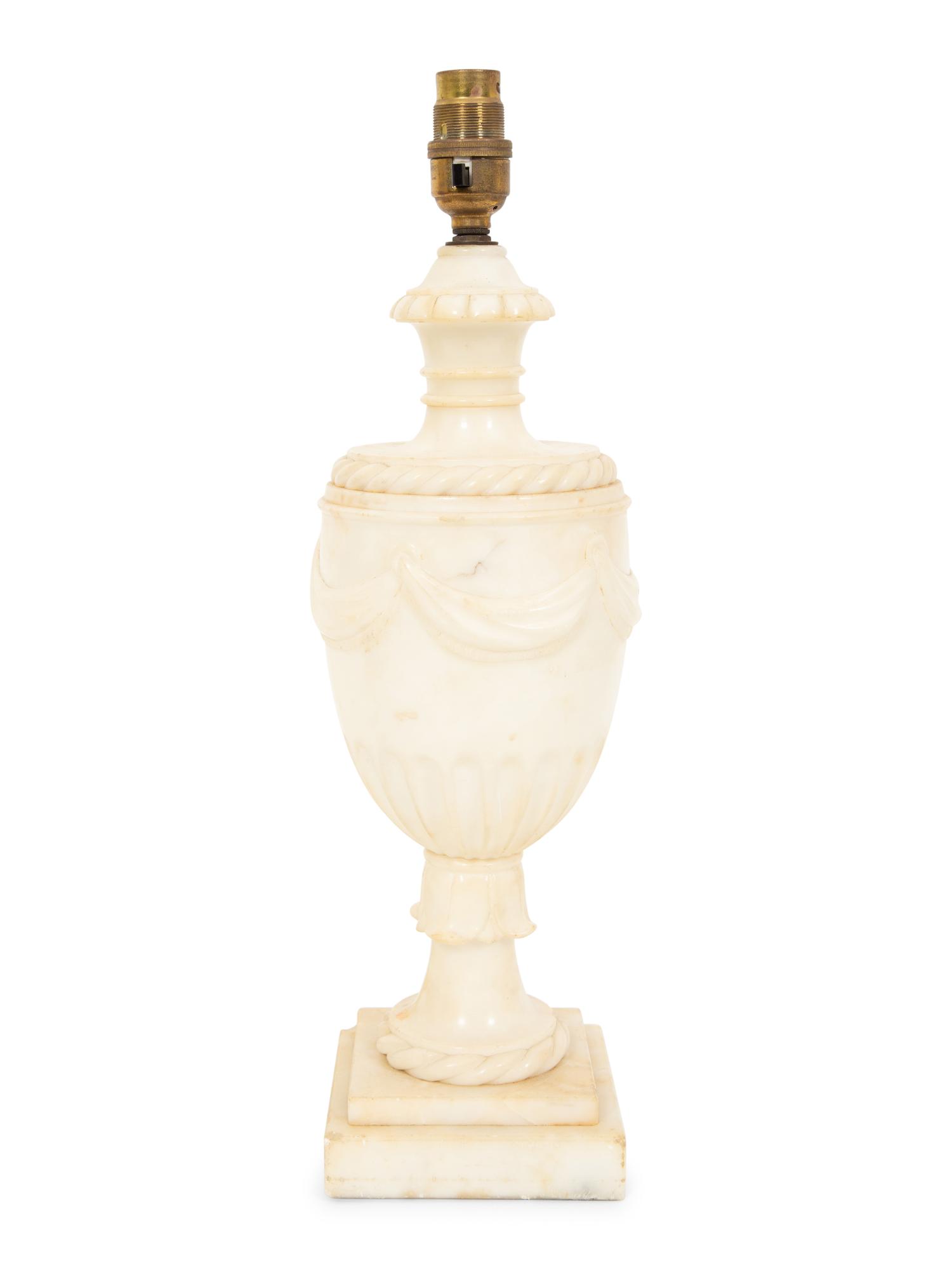 A Regency Style Carved White Marble Urn Mounted as a Lamp