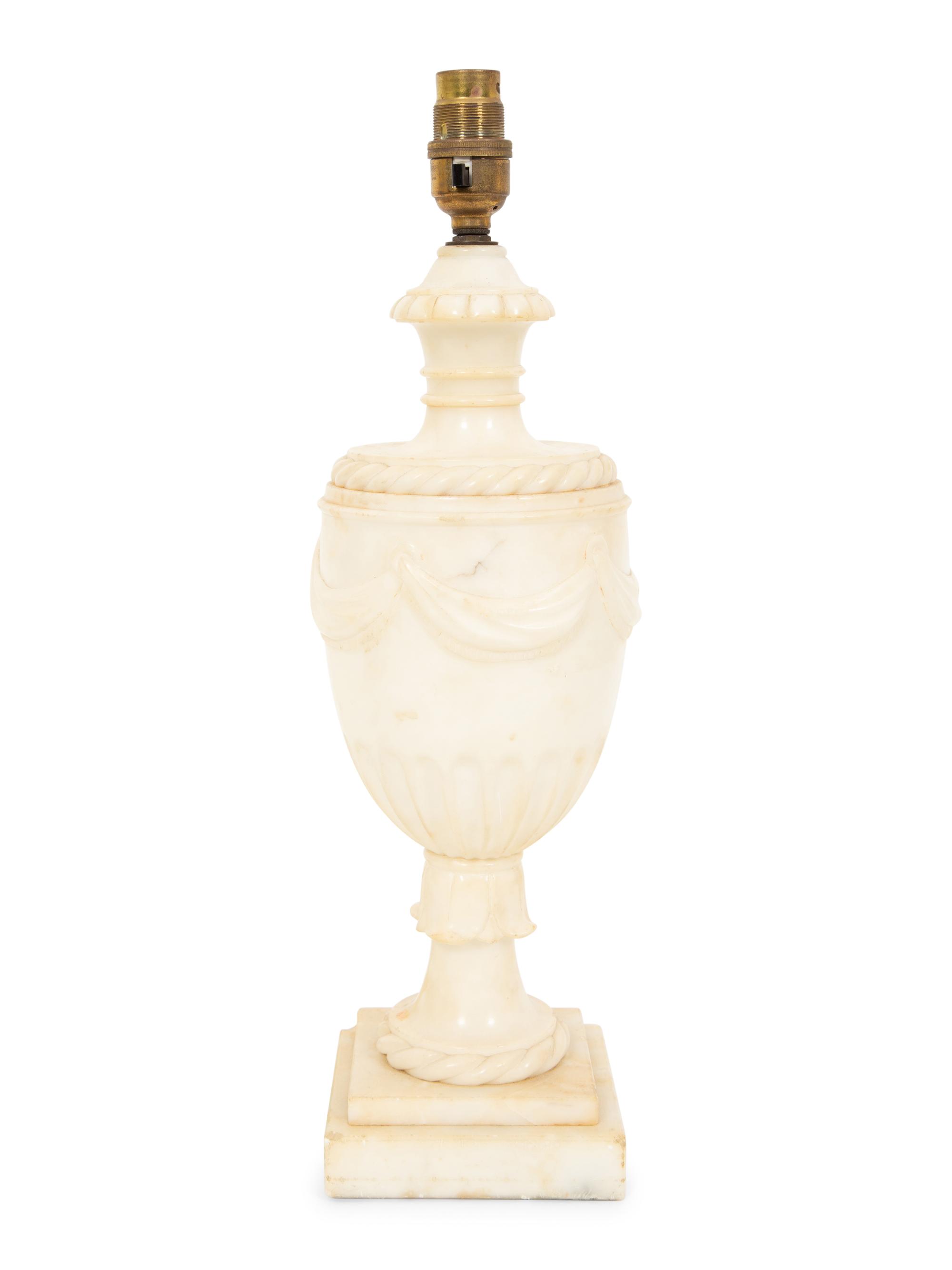 A Regency Style Carved White Marble Urn Mounted as a Lamp