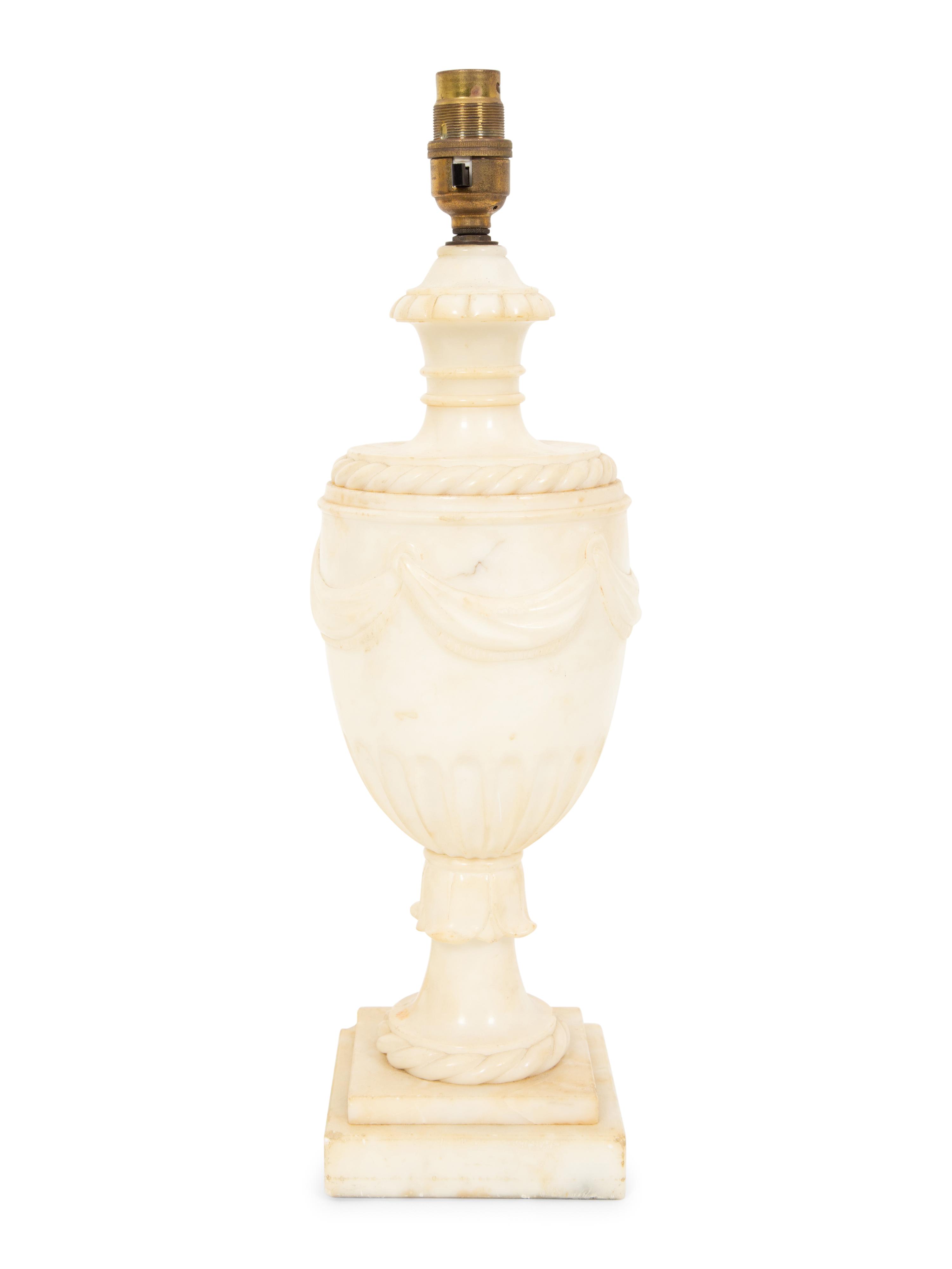 A Regency Style Carved White Marble Urn Mounted as a Lamp
