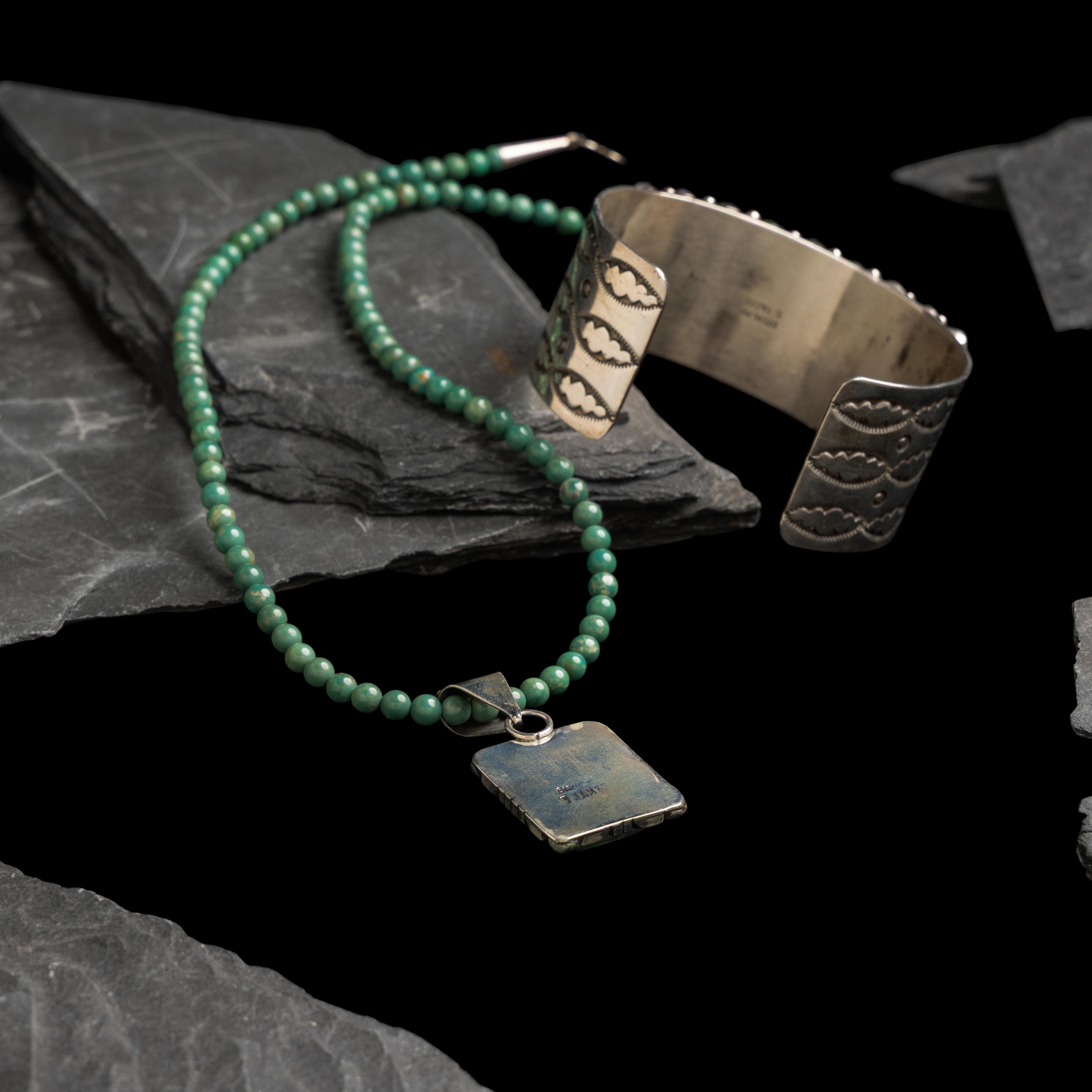 Navajo Sterling Silver and Turquoise Cuff Bracelet and Necklace