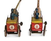 Two Lehmann 'Zulu' Tin Lithograph Ostrich Cart Windup Toys