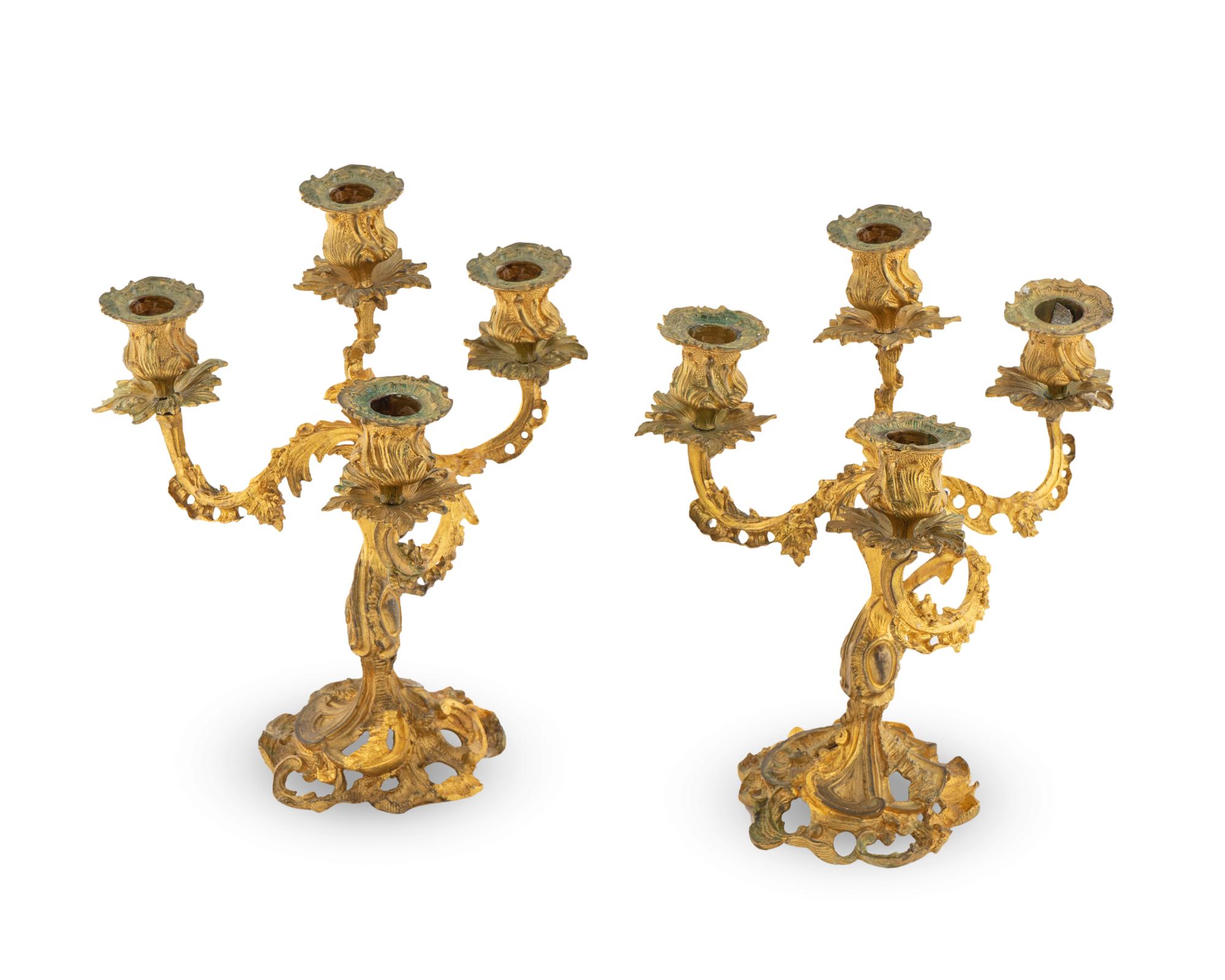 A Pair of Louis XV Style Gilt Bronze Four-Light Candelabra — 19TH/20TH CENTURY