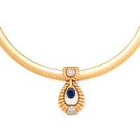 YELLOW GOLD, SAPPHIRE AND DIAMOND PENDANT/NECKLACE