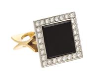 A Yellow Gold, Onyx and Diamond Ring, 6.60 dwts.