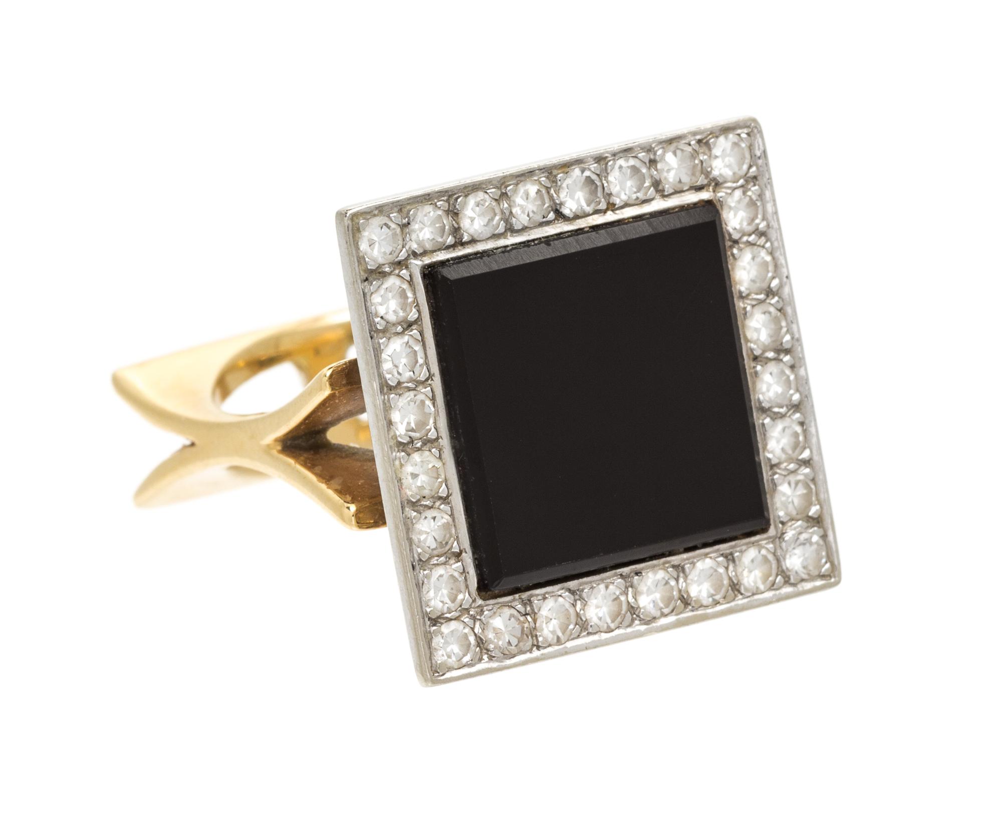 A Yellow Gold, Onyx and Diamond Ring, 6.60 dwts.