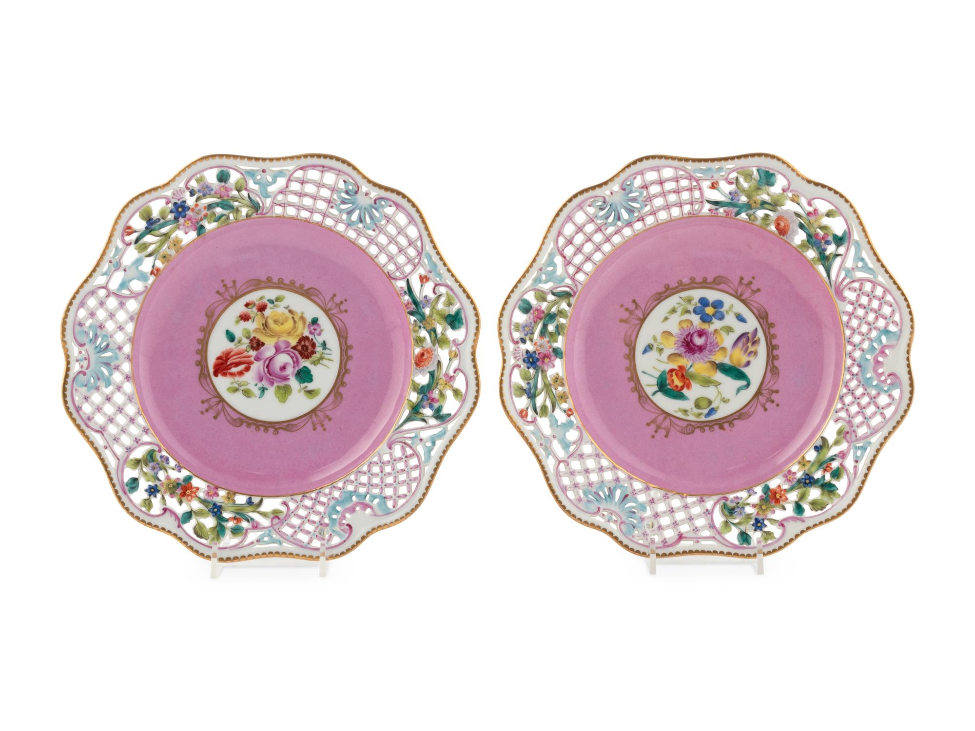 A Pair of Herend Porcelain Reticulated Dishes