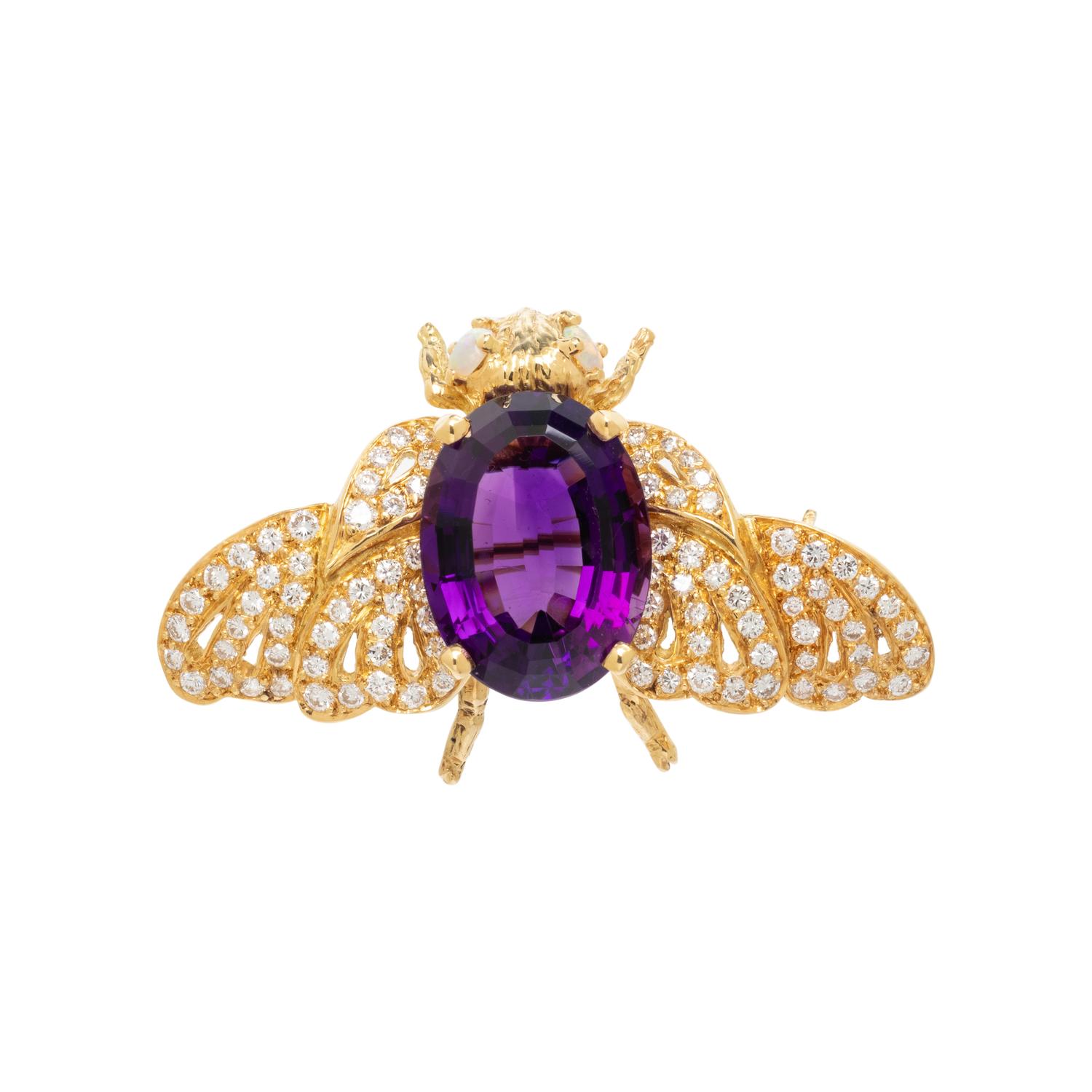 AMETHYST, OPAL AND DIAMOND BEE BROOCH