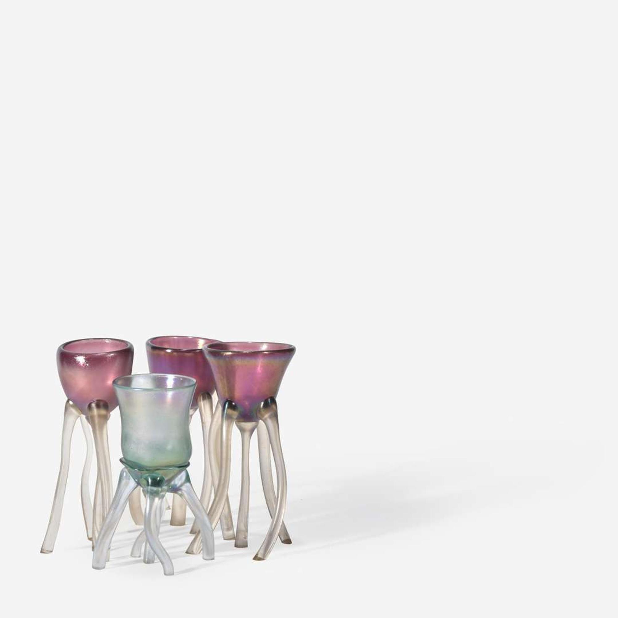 Toots Zynsky (American, b. 1951) Group of Four Early Blown Glass Leg Goblets, USA, circa 1970s