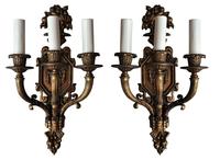 A Pair of Bronze Three-Arm Sconces 11" W x 7" D x 18" H — United States, Circa 1920