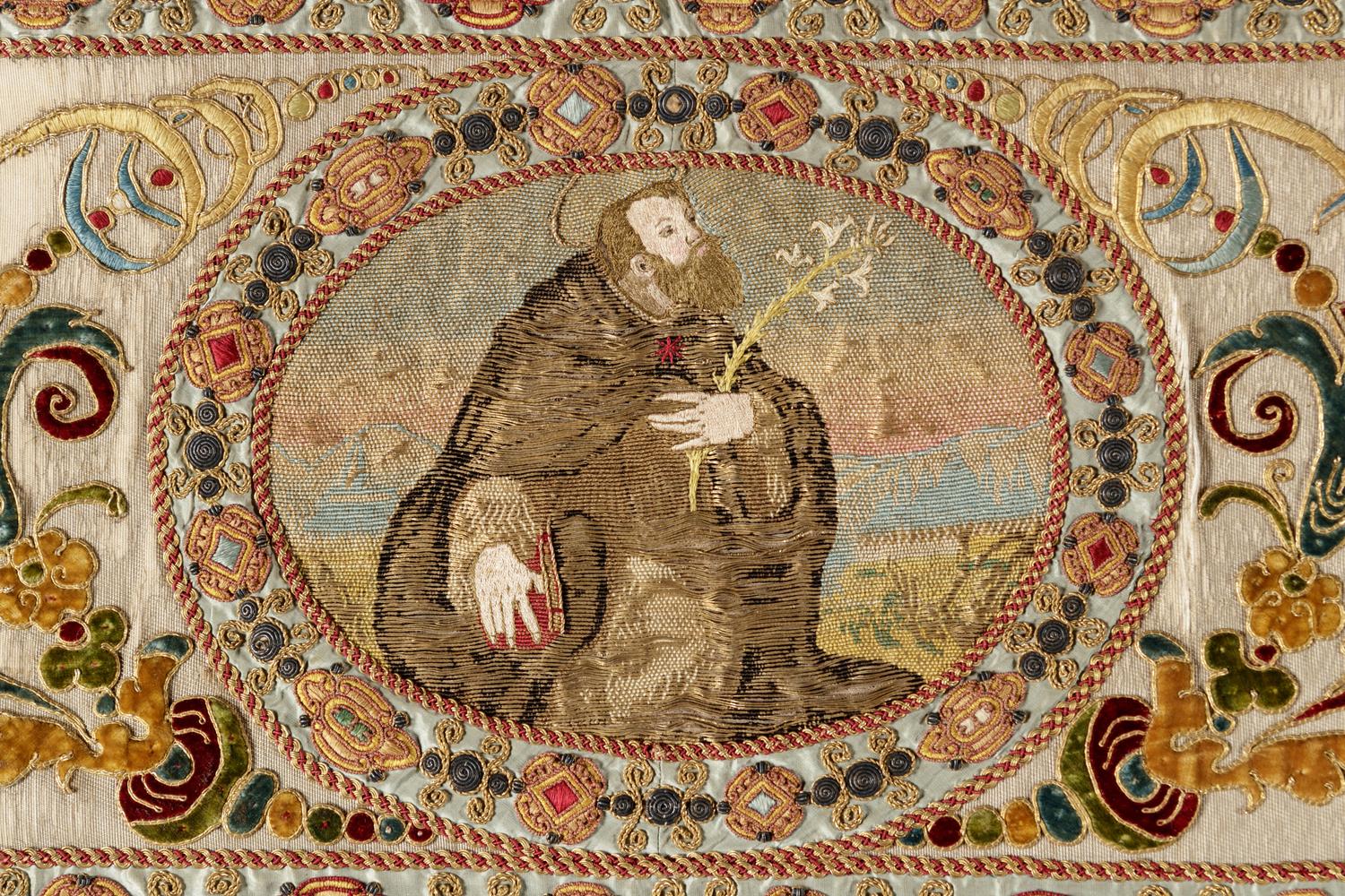 A Continental Petit-Point and Metallic Thread Embroidered Ecclesiastical Panel