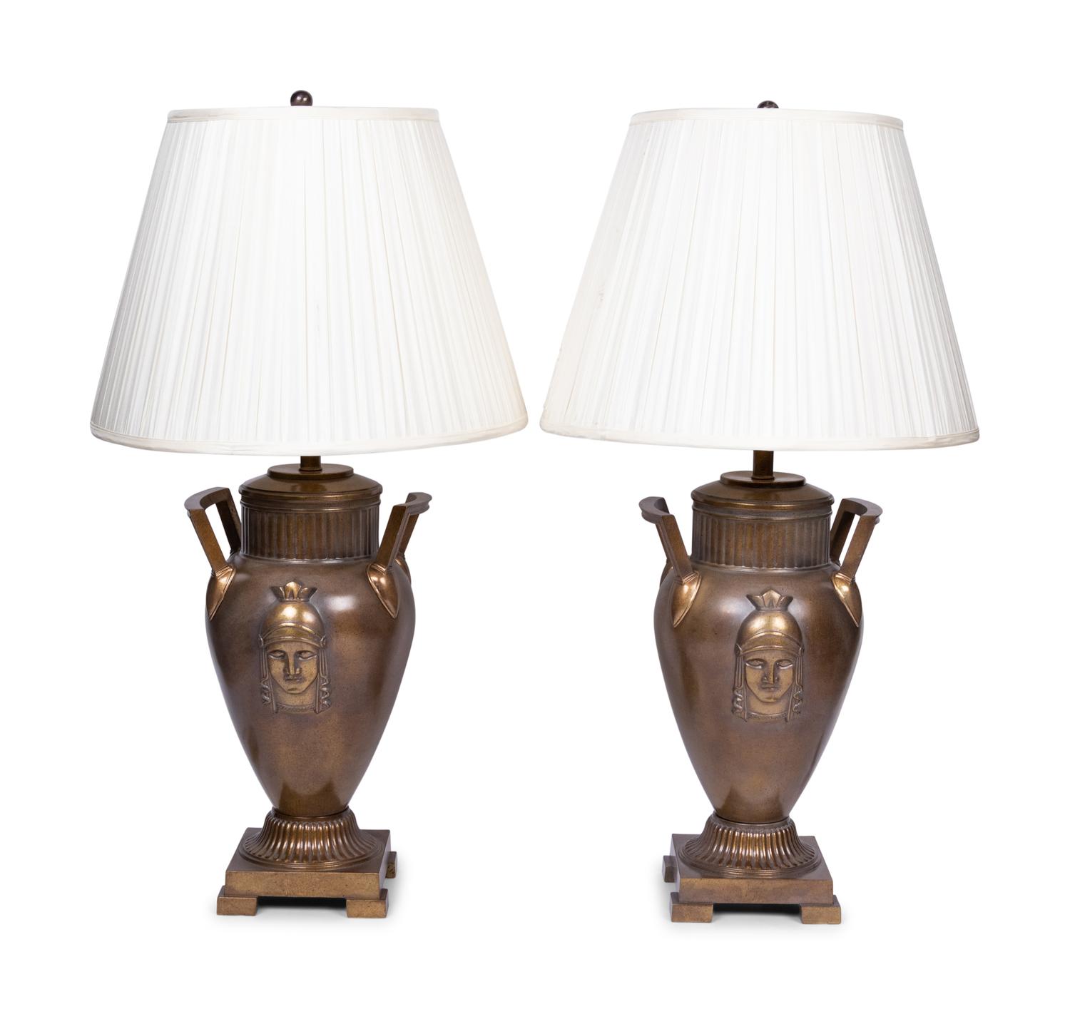 A Pair of Neoclassical Style Patinated Metal Table Lamps