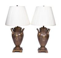 A Pair of Neoclassical Style Patinated Metal Table Lamps