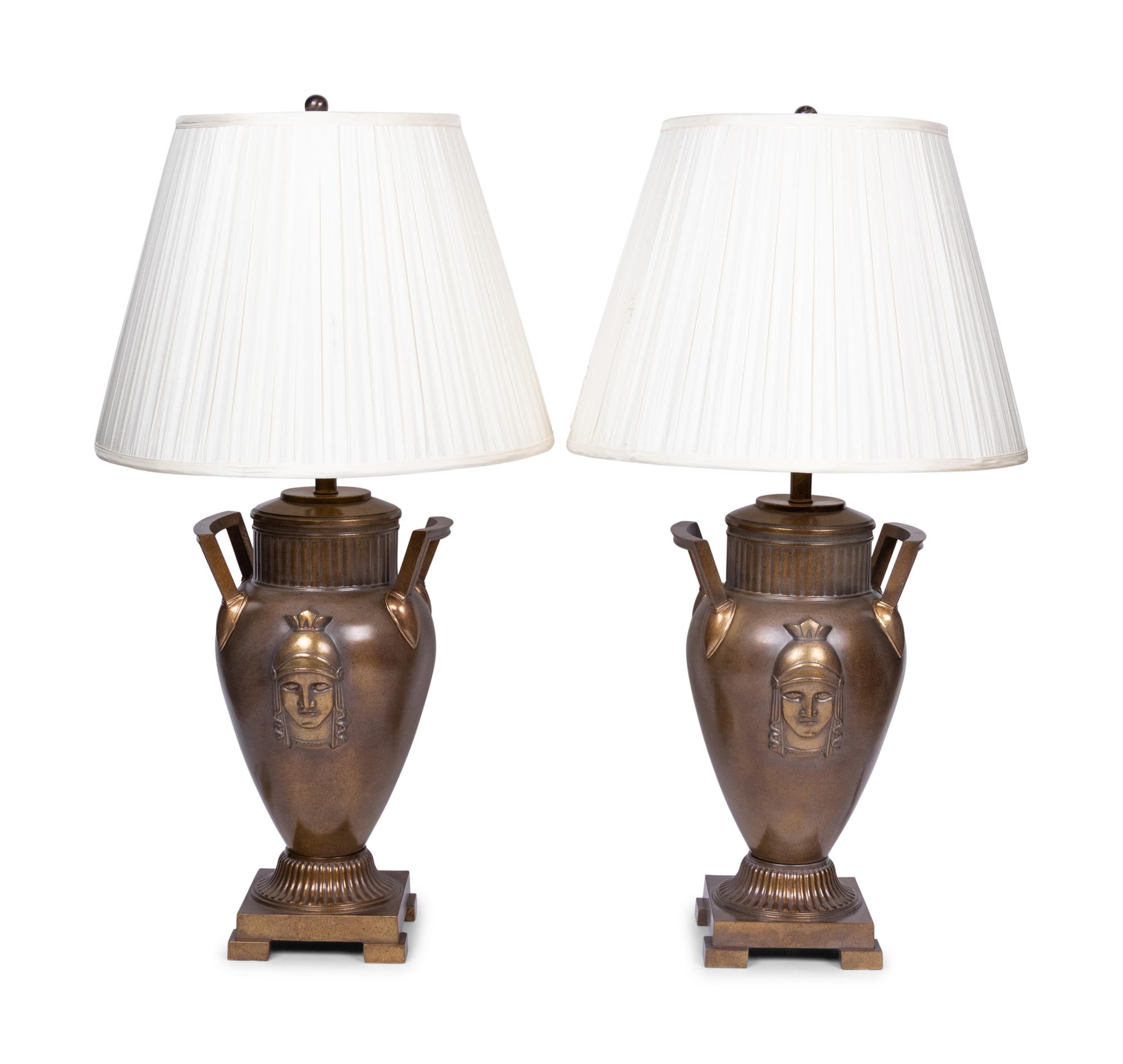 A Pair of Neoclassical Style Patinated Metal Table Lamps