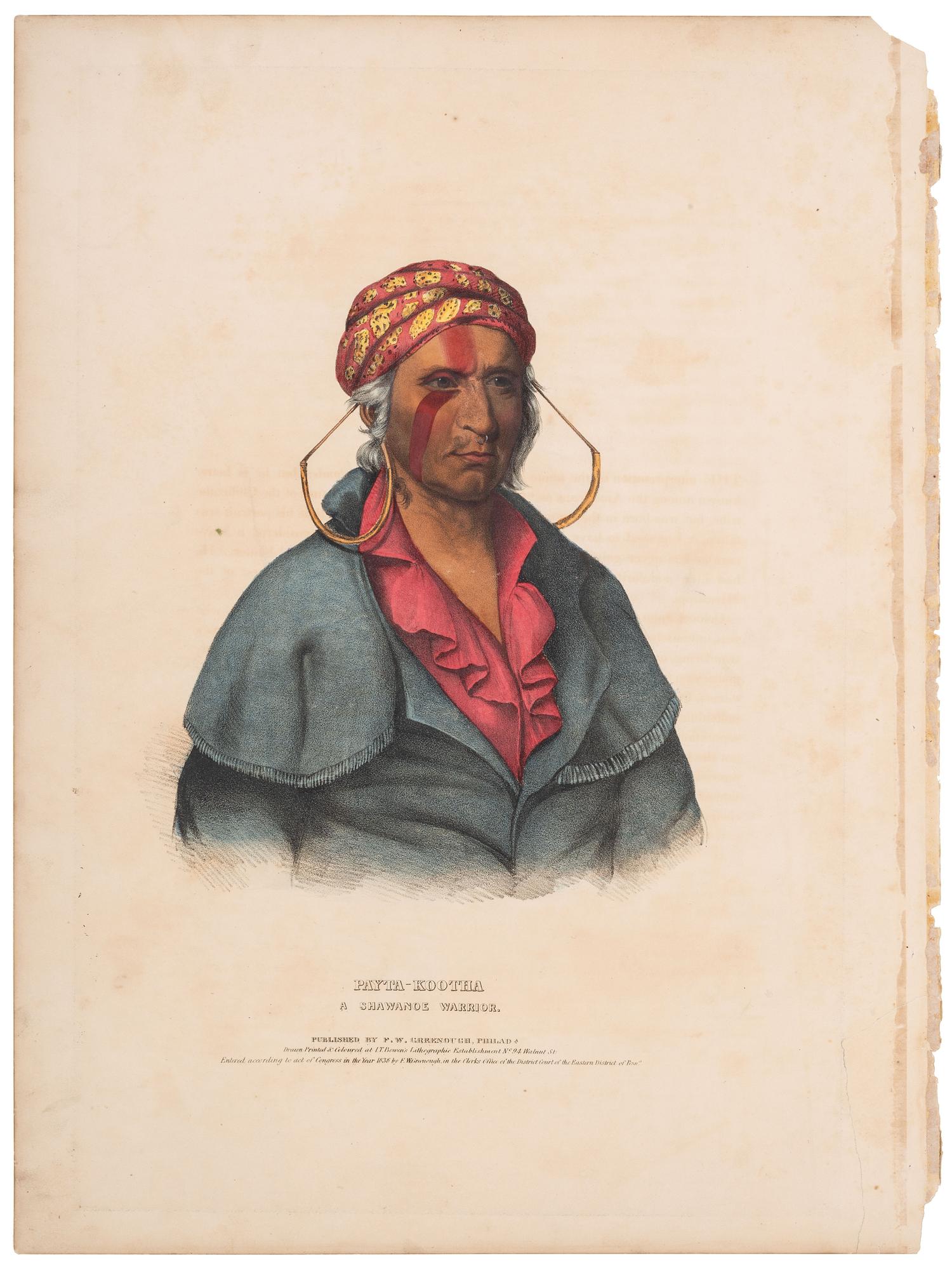 [McKENNEY & HALL]. A group of 4 large folio hand-colored lithographs of Shawnee. 1838.