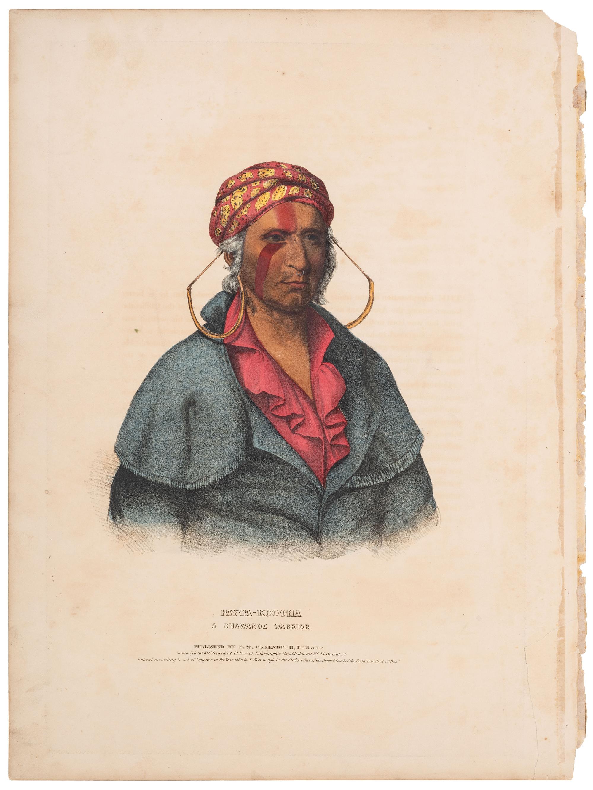 [McKENNEY & HALL]. A group of 4 large folio hand-colored lithographs of Shawnee. 1838.