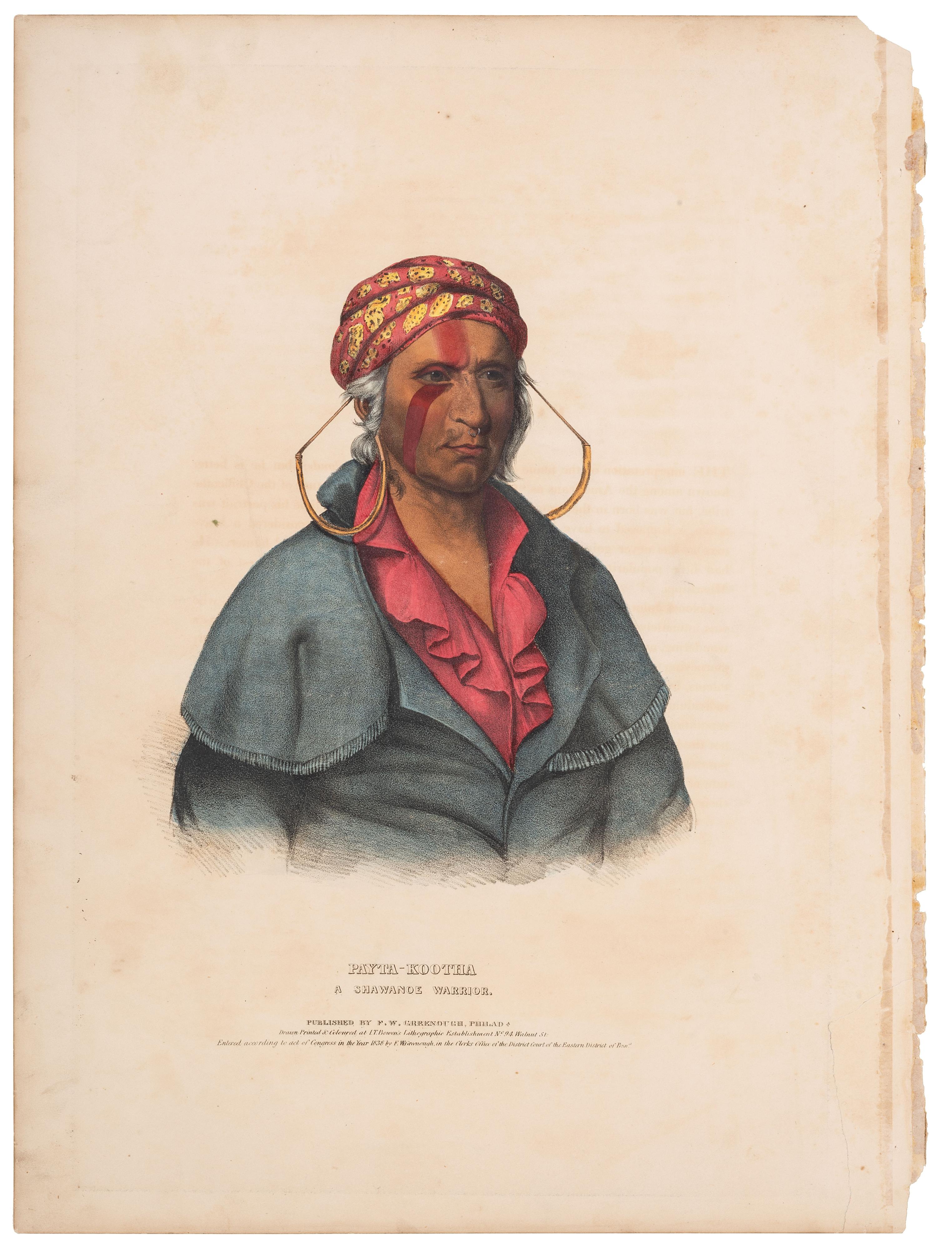 [McKENNEY & HALL]. A group of 4 large folio hand-colored lithographs of Shawnee. 1838.