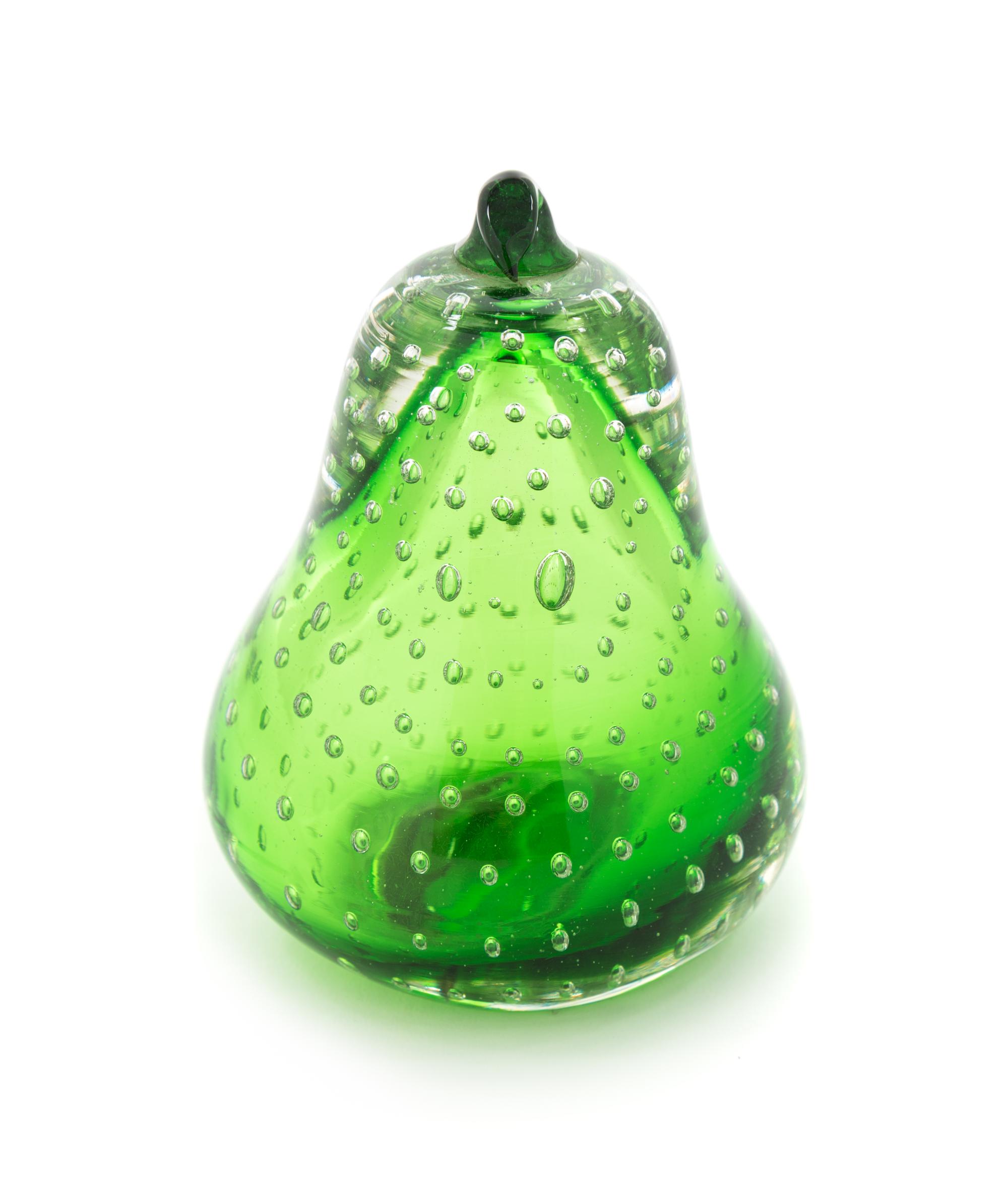 A Green Pear Bubble Paperweight Diameter: 2 3/4 inches Height: 3 1/2 inches