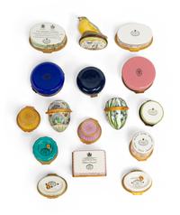 A Collection of Sixteen Small Enameled Copper Boxes