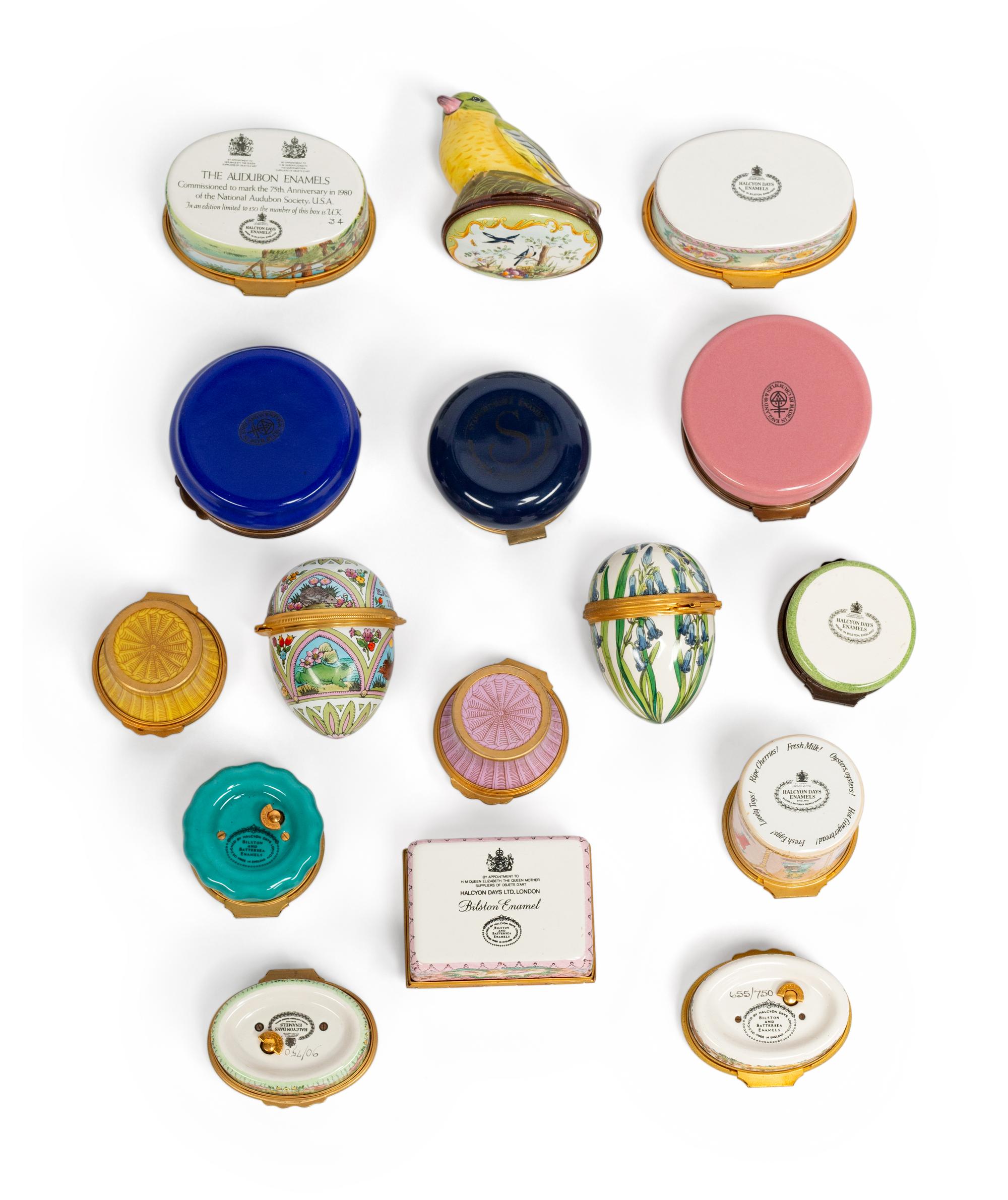 A Collection of Sixteen Small Enameled Copper Boxes