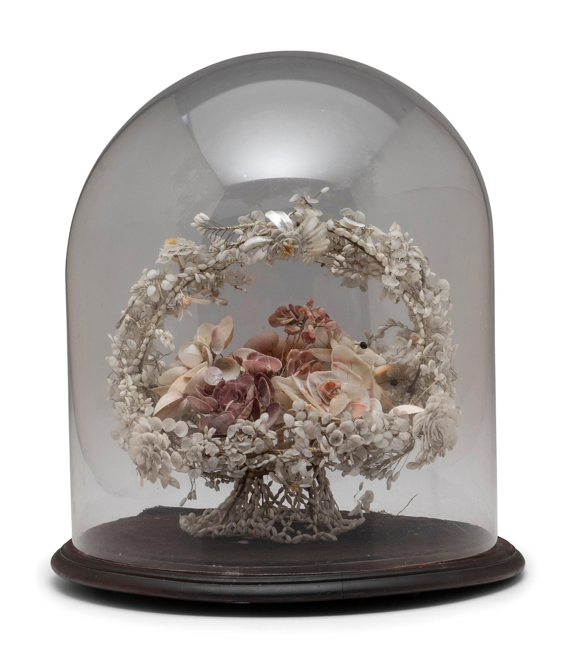 A Victorian Shellwork Basket of Flowers