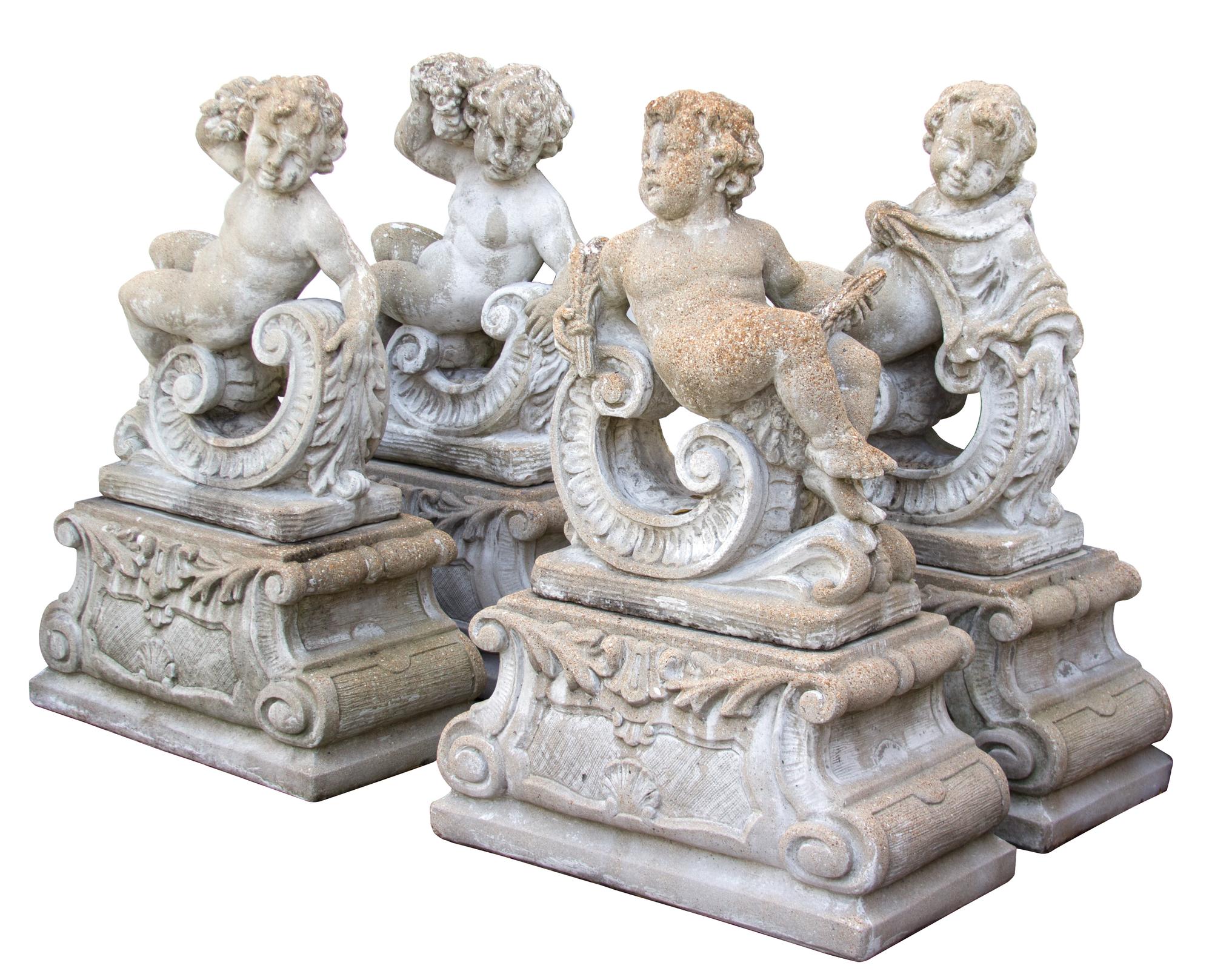 A Group of Four Cast Stone Allegorical Figures Height of each 47 x width 31 x depth 15 inches. — 20TH CENTURY