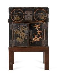 A Chinese Export Papier-Mâché Cabinet on Later Stand