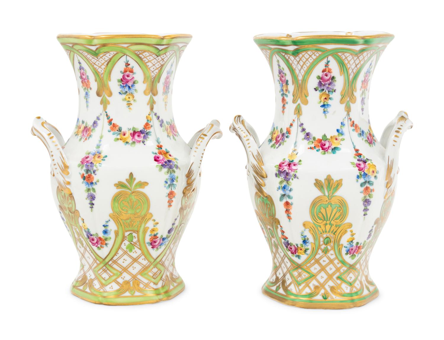 A Pair of Dresden Porcelain Urns