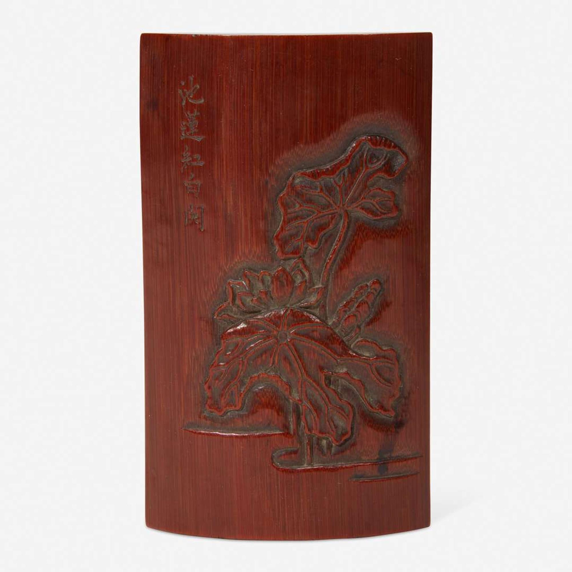 A Chinese carved bamboo wrist rest