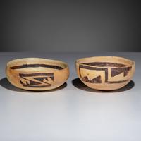 Ancestral Pueblo, Jeddito Black-on-Yellow Pottery Bowls, with Geometric Designs