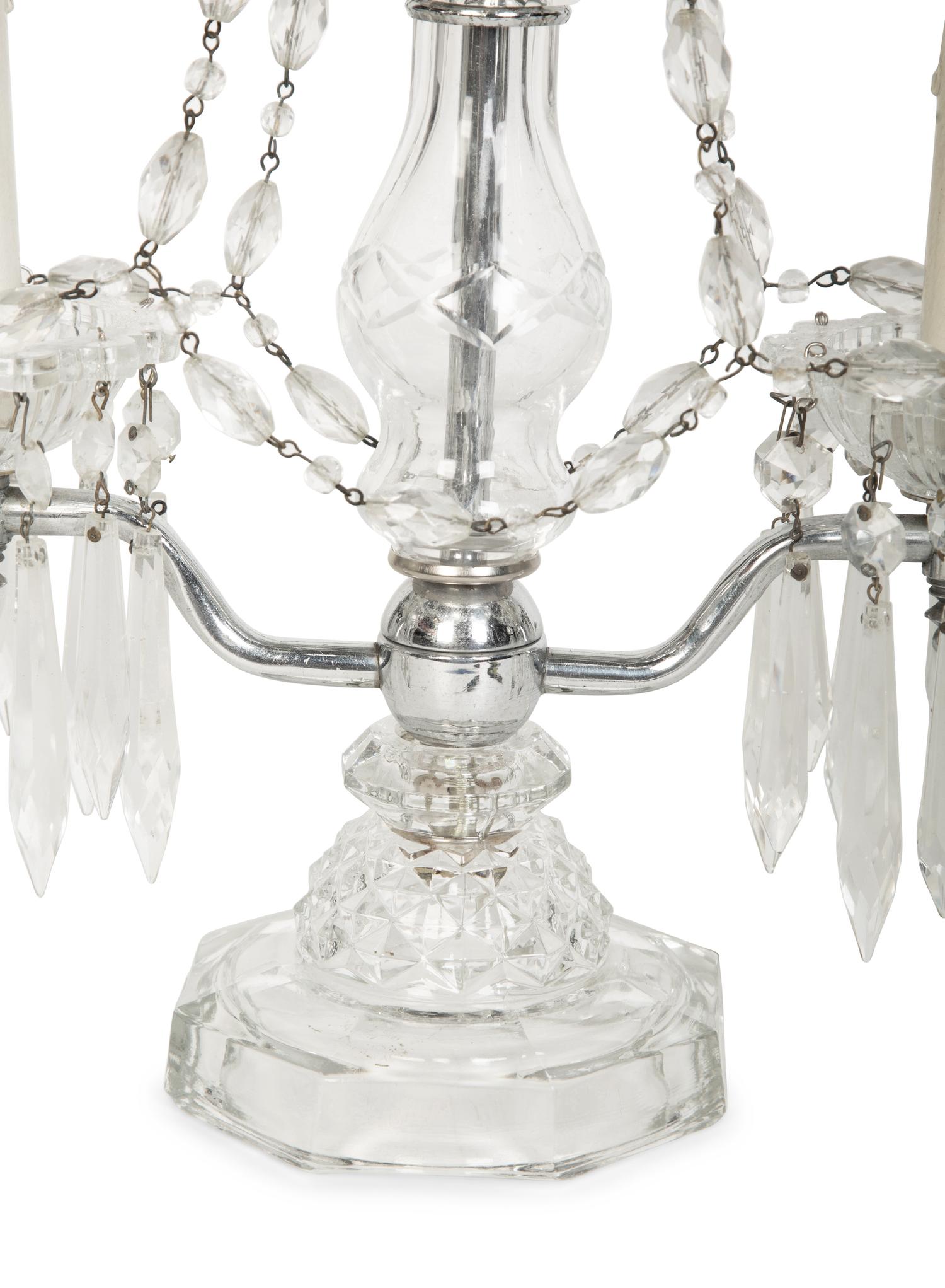 A Cut Glass Two-Light Candelabrum
