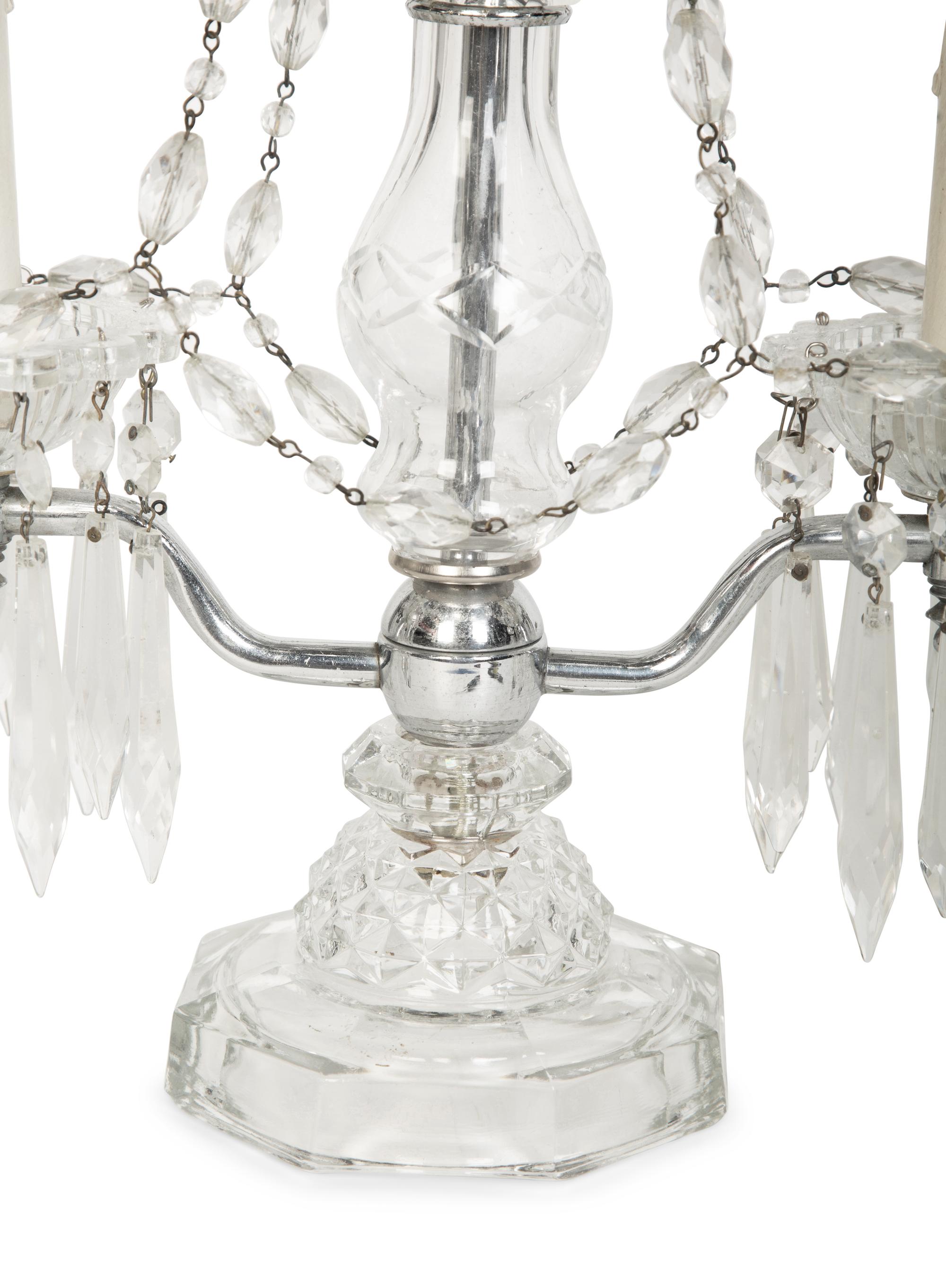 A Cut Glass Two-Light Candelabrum