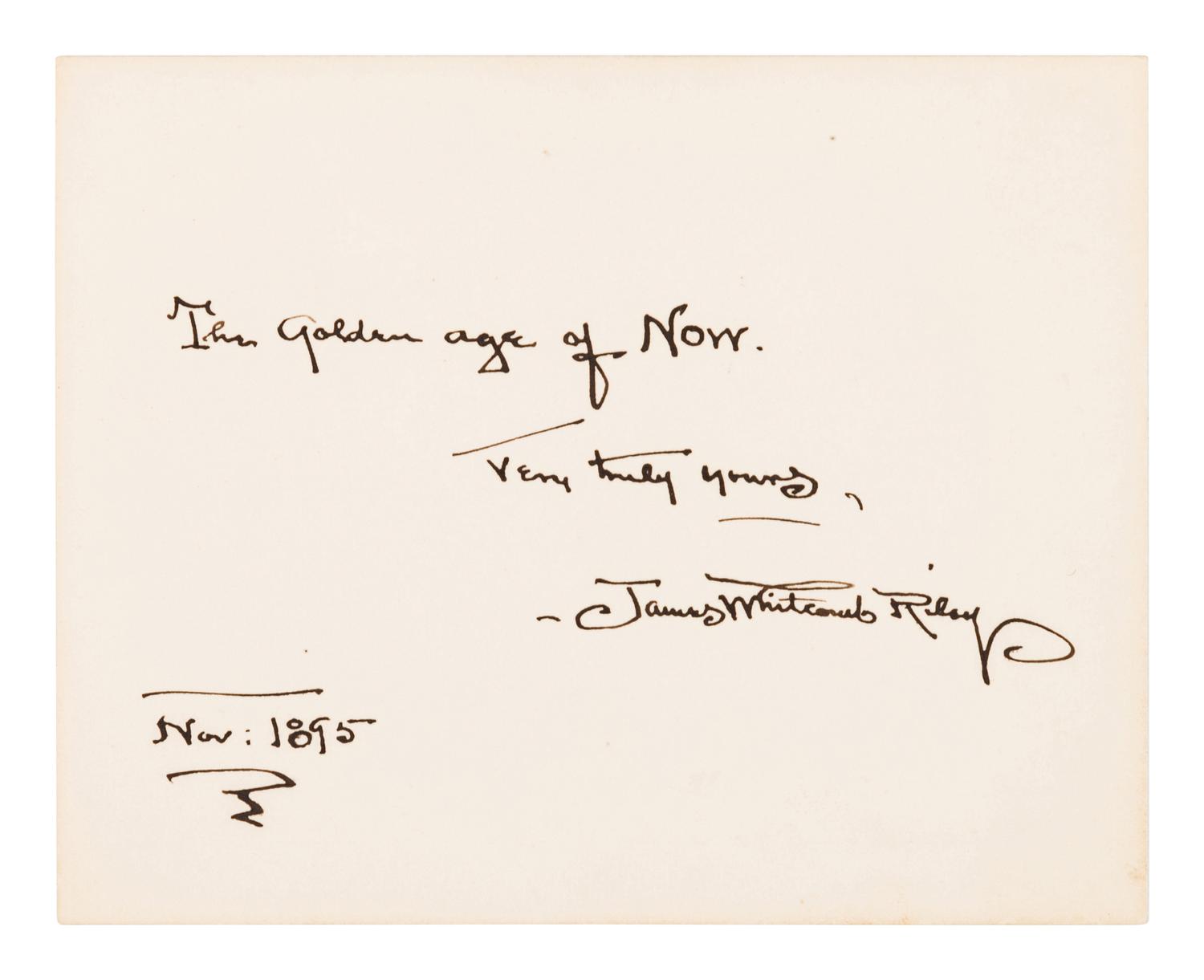 RILEY, James Whitcomb (“Benj. F. Johnson of Boone”) (1849-1916). “The Old Swimmin’-hole,” and ‘Leven More Poems, by Benj. F. Johnson, of Boone. Indianapolis: George C. Hitt & Co., 1883.